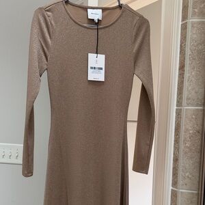 Reformation Metallic Tan Long Sleeve Dress